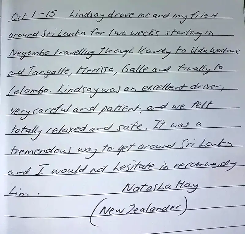 Reviews driver Sri Lanka Natasha New Zealand