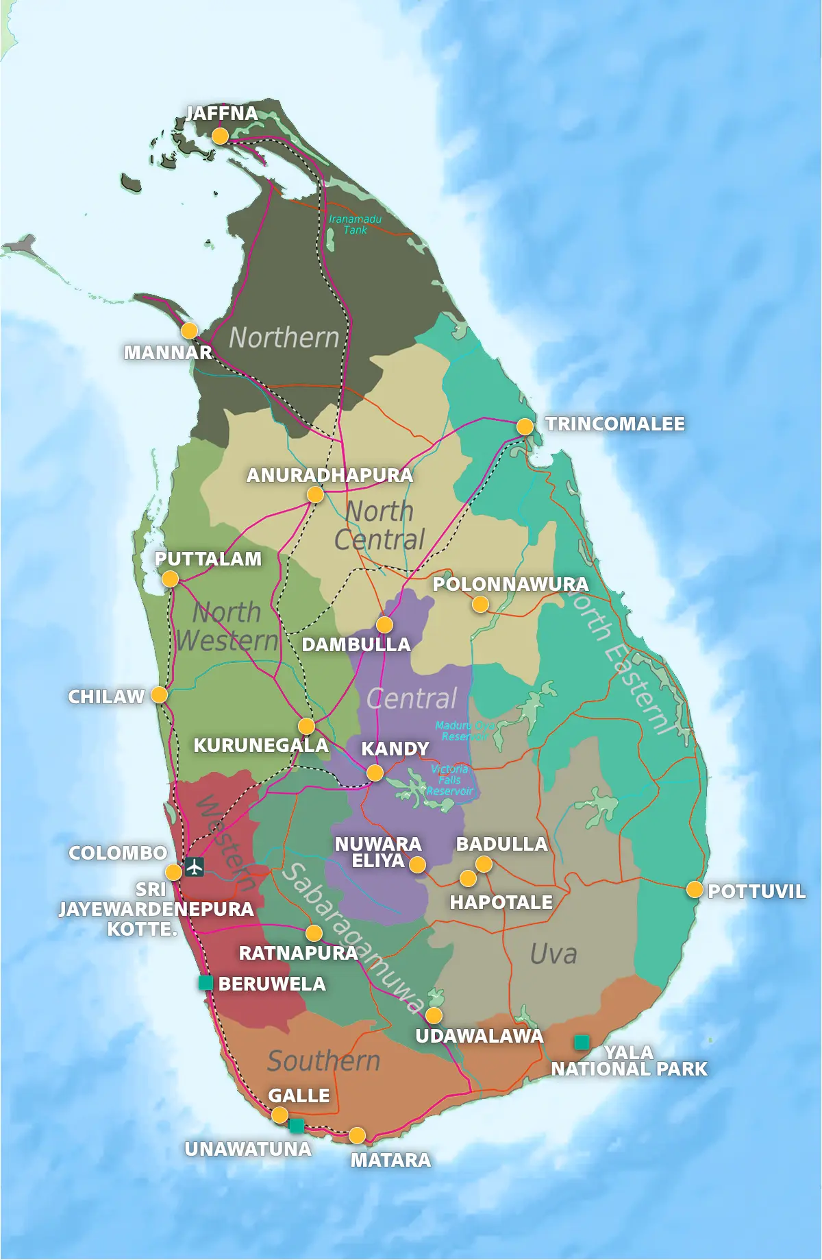 Sri lanka map driver tour